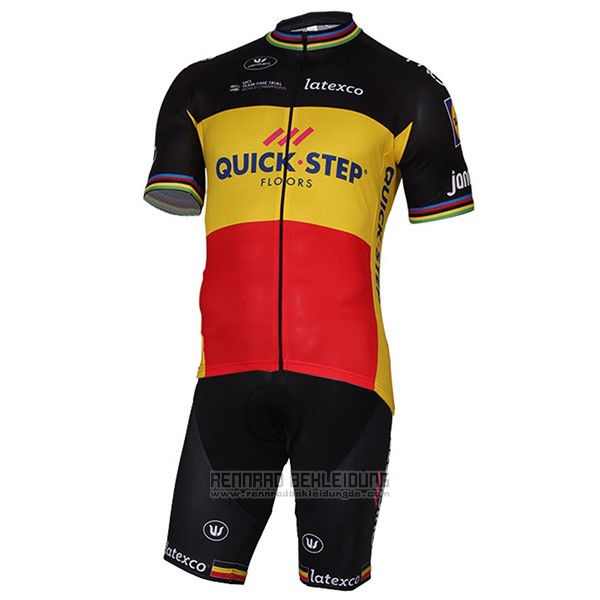 2017 Fahrradbekleidung Quick Step Floors Champion Belgien Trikot Kurzarm und Tragerhose - zum Schließen ins Bild klicken